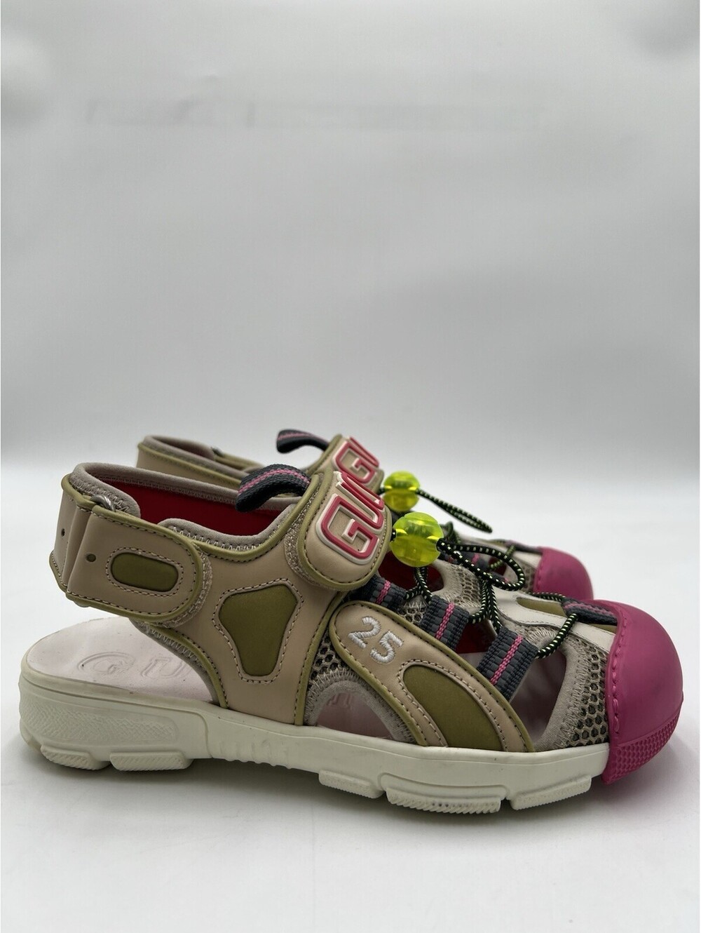 Women’s Gucci Tinsel Sport Sandals in beige mesh Size 34